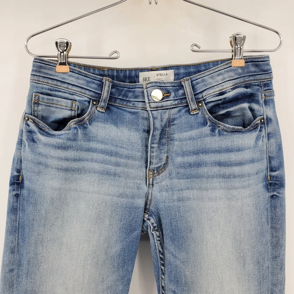 BKE Stella Low Rise Ankle Skinny Jeans Medium Wash Distressed Size 29 Casual
